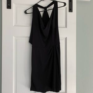 Black stretch BCBG dress with pleat at hip